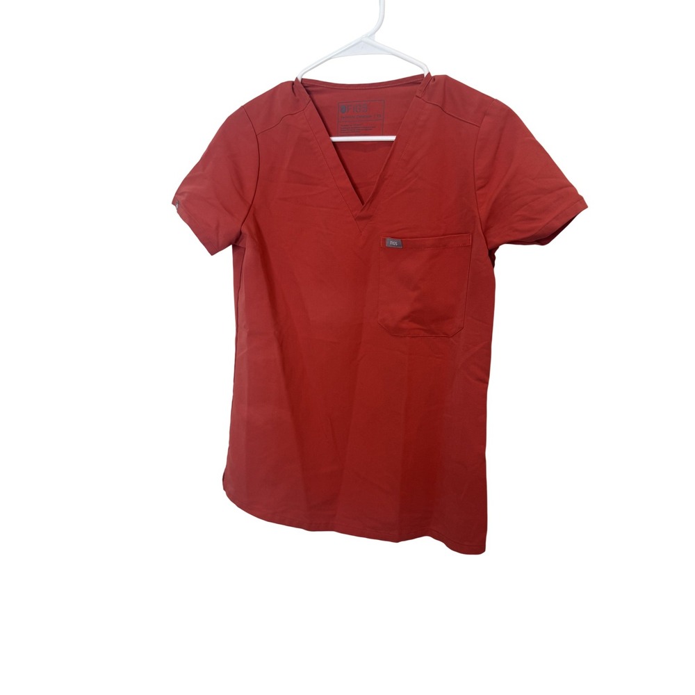 FIGS Scrub Top Womens XS Red Catarina One Pocket V-Neck Medical Nurse Technical